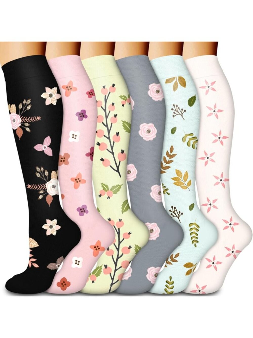 6 Pairs Compression Socks for Men & Women - Graduated Support for Running
